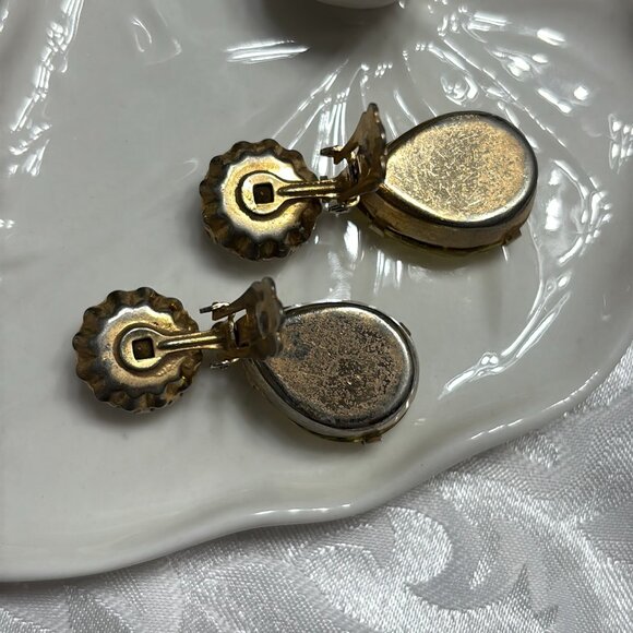 HATTIE CARNEGIE LARGE CITRINE TEARDROP CRYSTAL EARRINGS - Picture 10 of 10